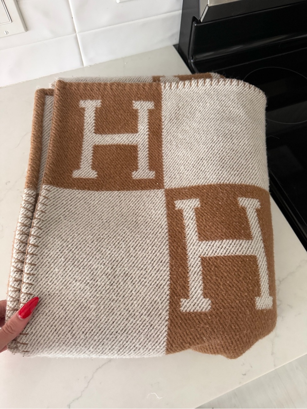 Hermes Cream and Brown H-Logo Throw Blanket